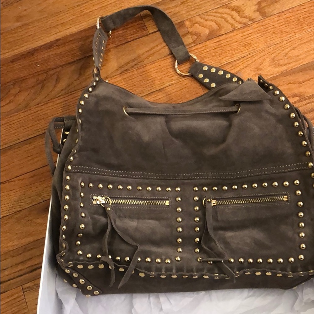 Sorial suede leather studded hobo bag